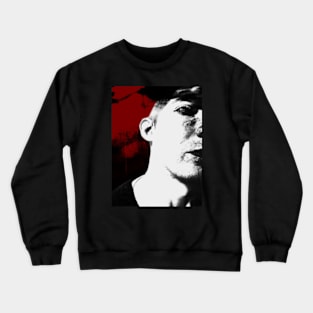 Portrait, digital collage and special processing. Hard situation, but men looking on us. Beautiful. Gray and red. Crewneck Sweatshirt